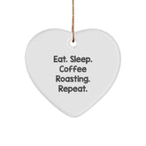 Coffee Roasting Gifts from Friends, 'Eat. Sleep. Coffee Roasting. Repeat.' Heart Ornament for Coffee Roasting Enthusiasts, Christmas Unique Gifts - Image 1